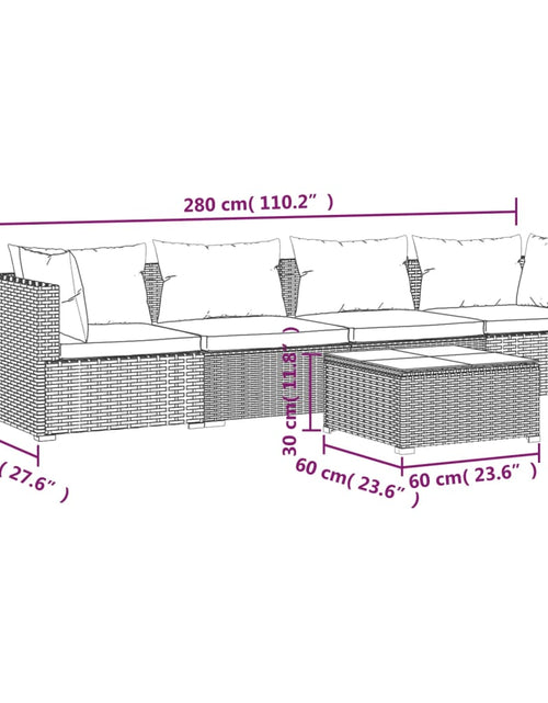 Încărcați imaginea în vizualizatorul Galerie, Set mobilier de grădină cu perne, 5 piese, negru, poliratan - Lando
