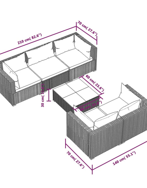 Загрузите изображение в средство просмотра галереи, Set mobilier de grădină cu perne, 6 piese, maro, poliratan - Lando
