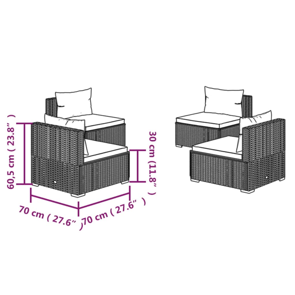 Set mobilier de grădină cu perne, 4 piese, negru, poliratan - Lando