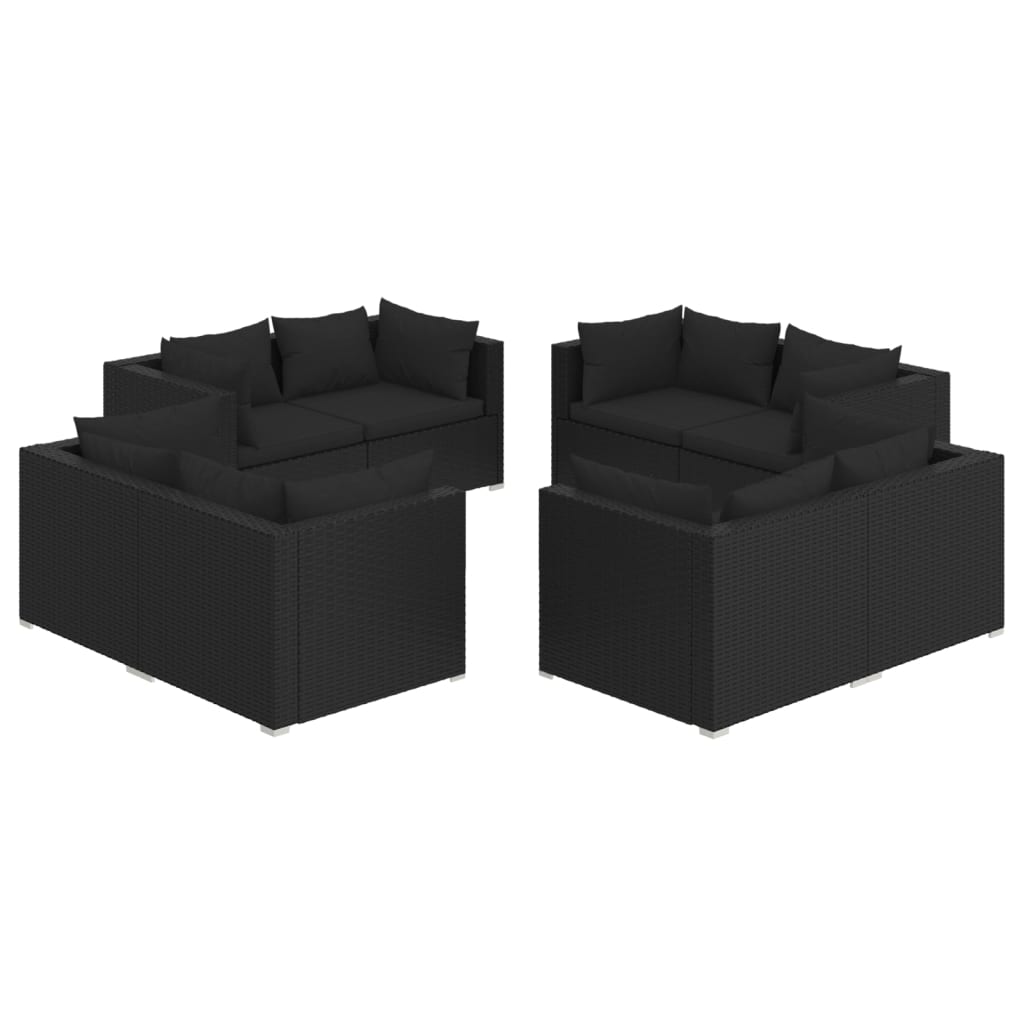 Set mobilier de grădină cu perne, 8 piese, negru, poliratan - Lando