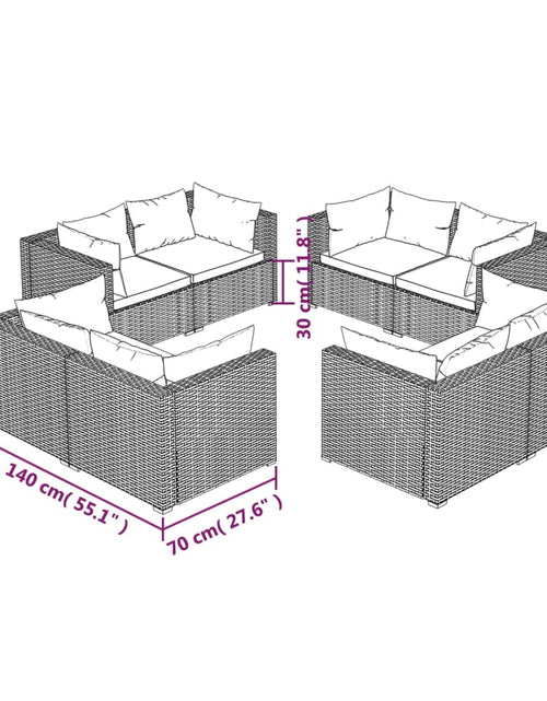Încărcați imaginea în vizualizatorul Galerie, Set mobilier de grădină cu perne, 8 piese, maro, poliratan - Lando
