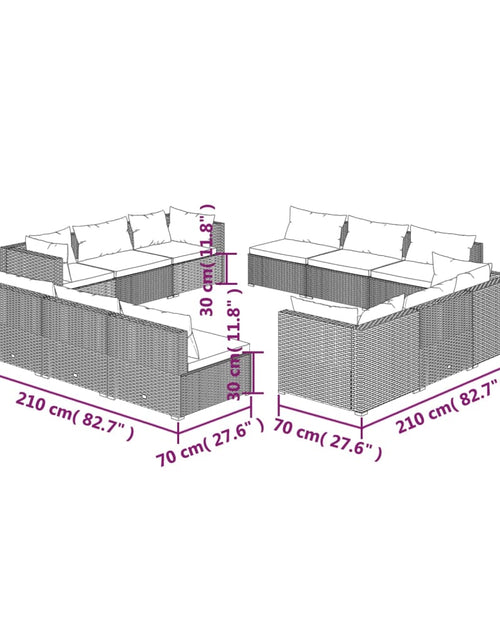 Загрузите изображение в средство просмотра галереи, Set mobilier de grădină cu perne, 12 piese, maro, poliratan - Lando
