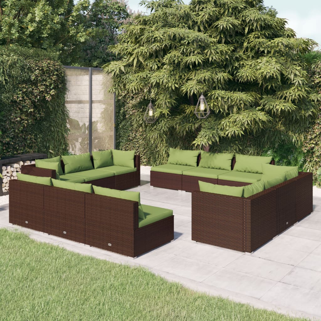 Set mobilier de grădină cu perne, 12 piese, maro, poliratan - Lando