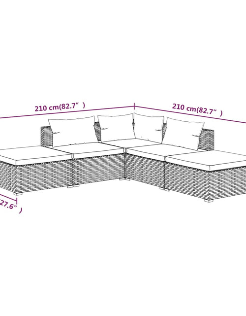 Загрузите изображение в средство просмотра галереи, Set mobilier de grădină cu perne, 5 piese, maro, poliratan - Lando
