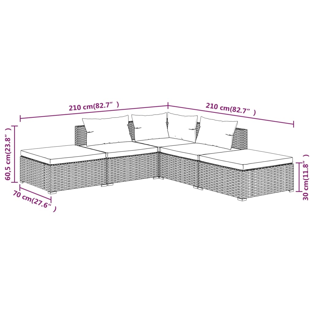 Set mobilier de grădină cu perne, 5 piese, maro, poliratan - Lando