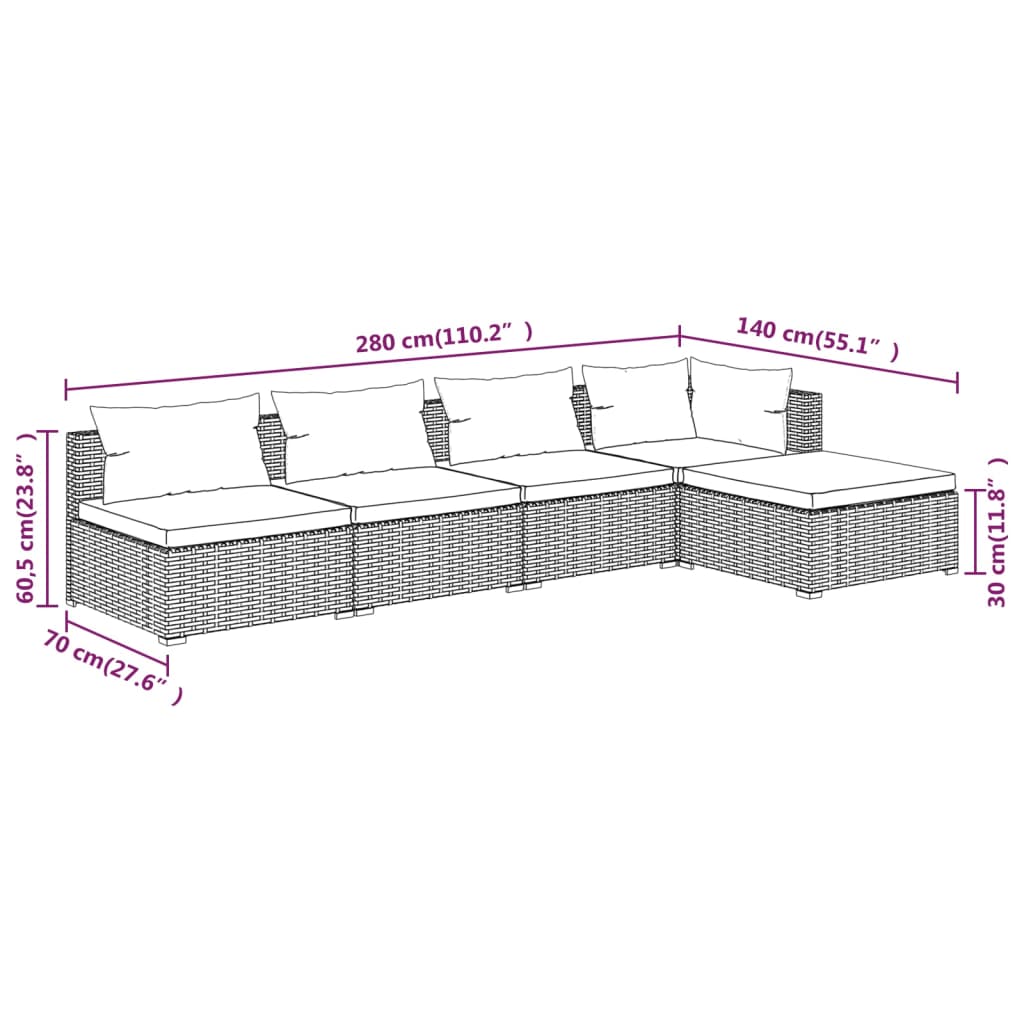 Set mobilier de grădină cu perne, 5 piese, negru, poliratan - Lando