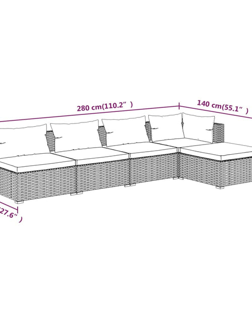 Загрузите изображение в средство просмотра галереи, Set mobilier de grădină cu perne, 5 piese, maro, poliratan - Lando
