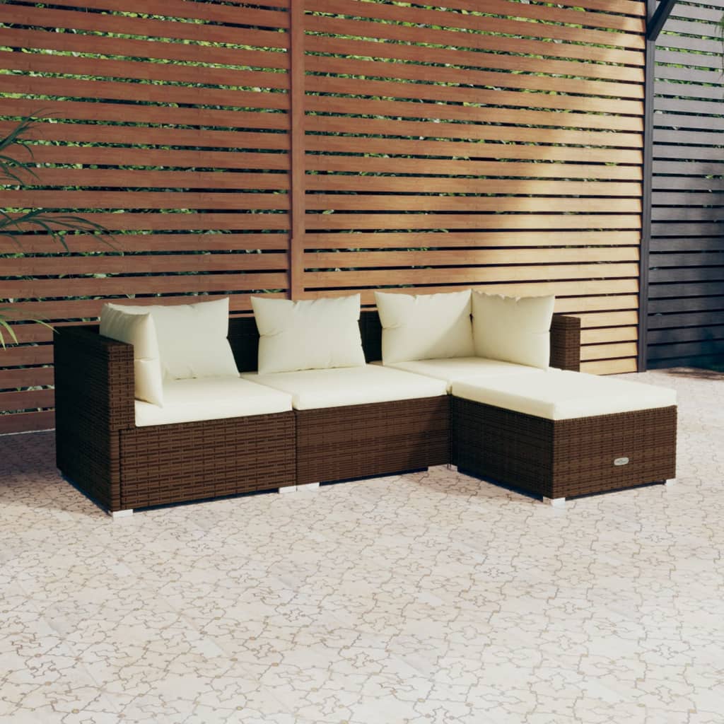 Set mobilier de grădină cu perne, 4 piese, maro, poliratan - Lando