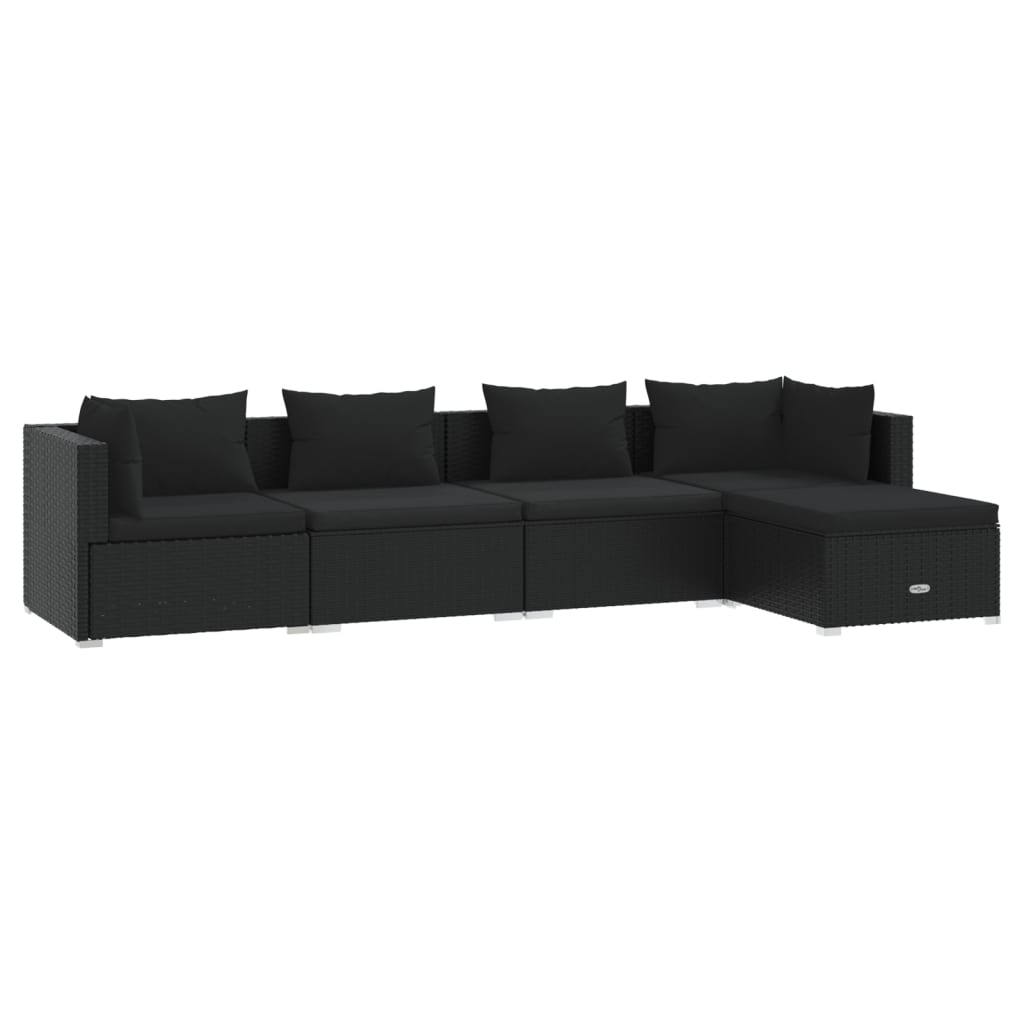 Set mobilier de grădină cu perne, 5 piese, negru, poliratan - Lando