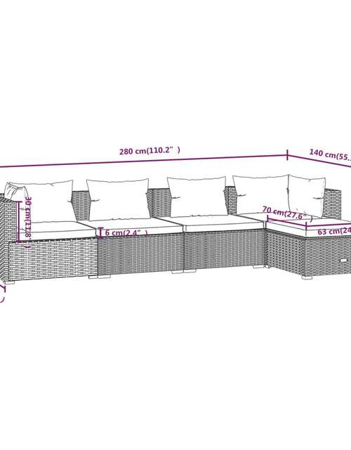 Încărcați imaginea în vizualizatorul Galerie, Set mobilier de grădină cu perne, 5 piese, maro, poliratan - Lando
