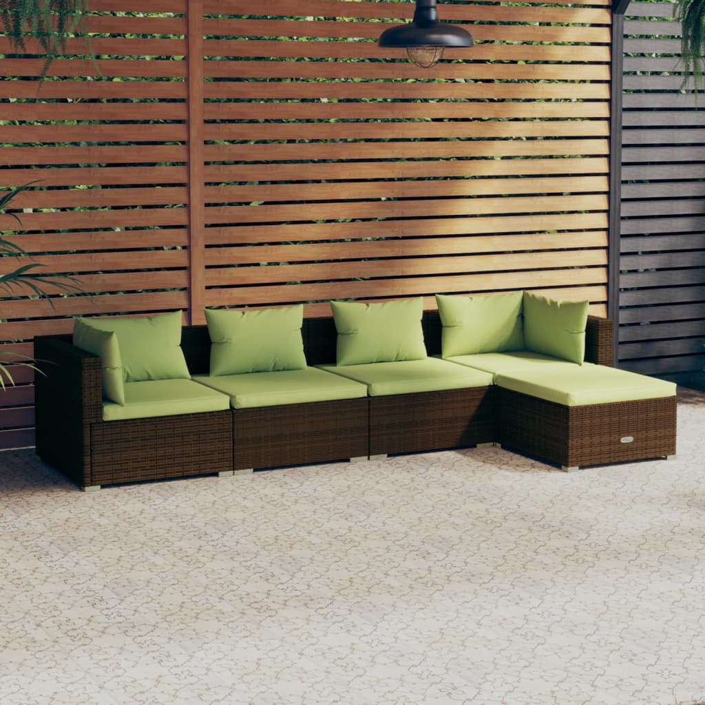Set mobilier de grădină cu perne, 5 piese, maro, poliratan - Lando