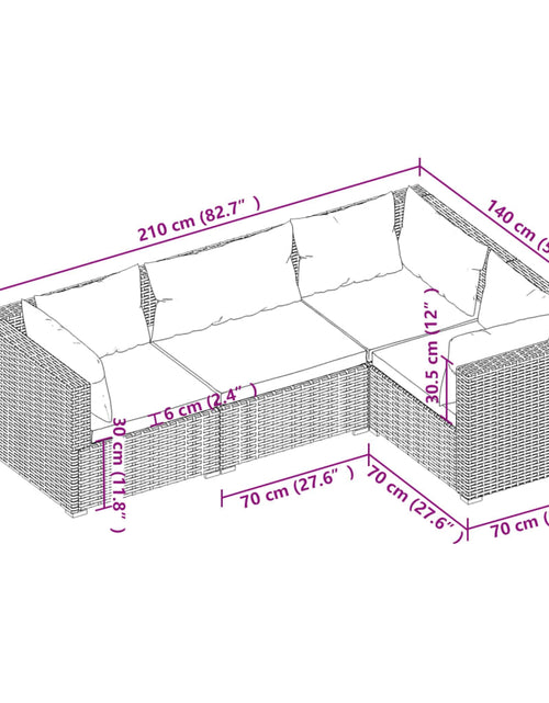 Загрузите изображение в средство просмотра галереи, Set mobilier de grădină cu perne, 4 piese, negru, poliratan - Lando
