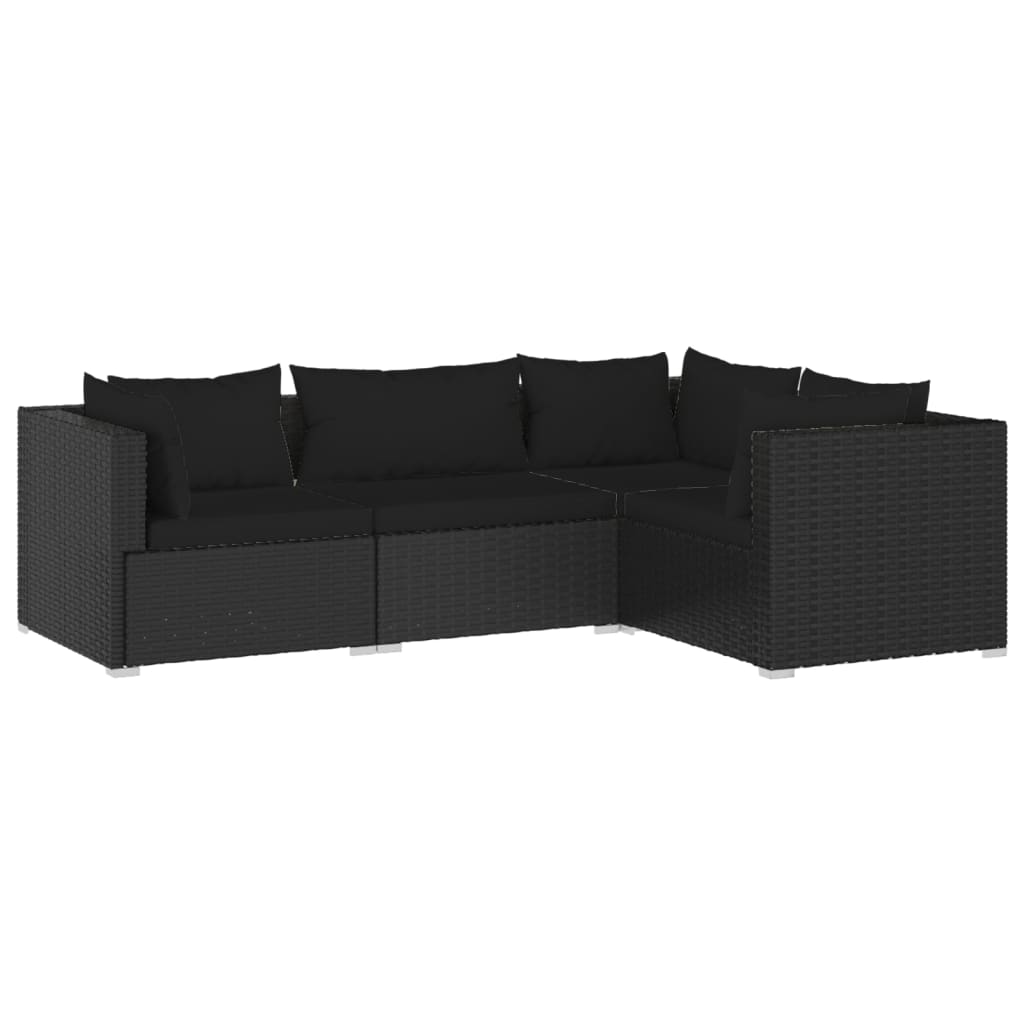 Set mobilier de grădină cu perne, 4 piese, negru, poliratan - Lando