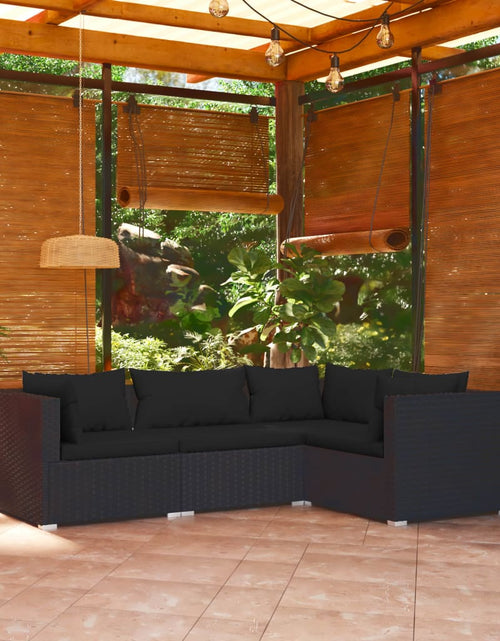 Încărcați imaginea în vizualizatorul Galerie, Set mobilier de grădină cu perne, 4 piese, negru, poliratan - Lando
