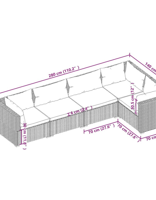 Загрузите изображение в средство просмотра галереи, Set mobilier de grădină cu perne, 5 piese, negru, poliratan - Lando
