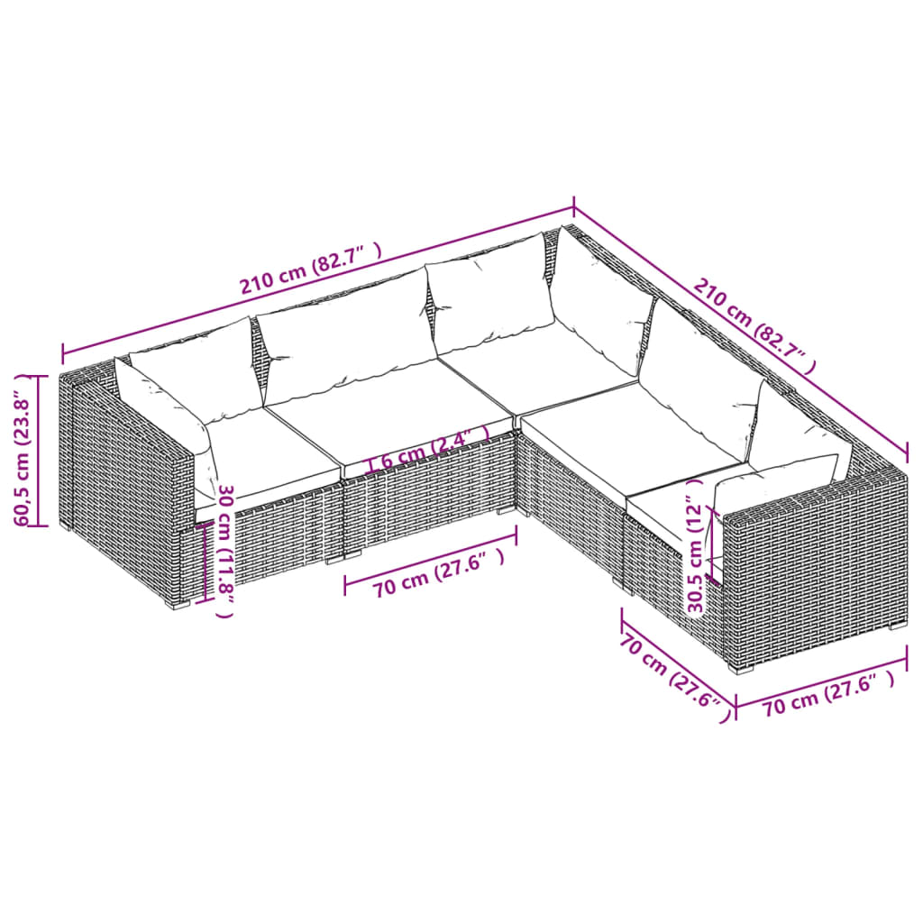 Set mobilier de grădină cu perne, 5 piese, negru, poliratan - Lando