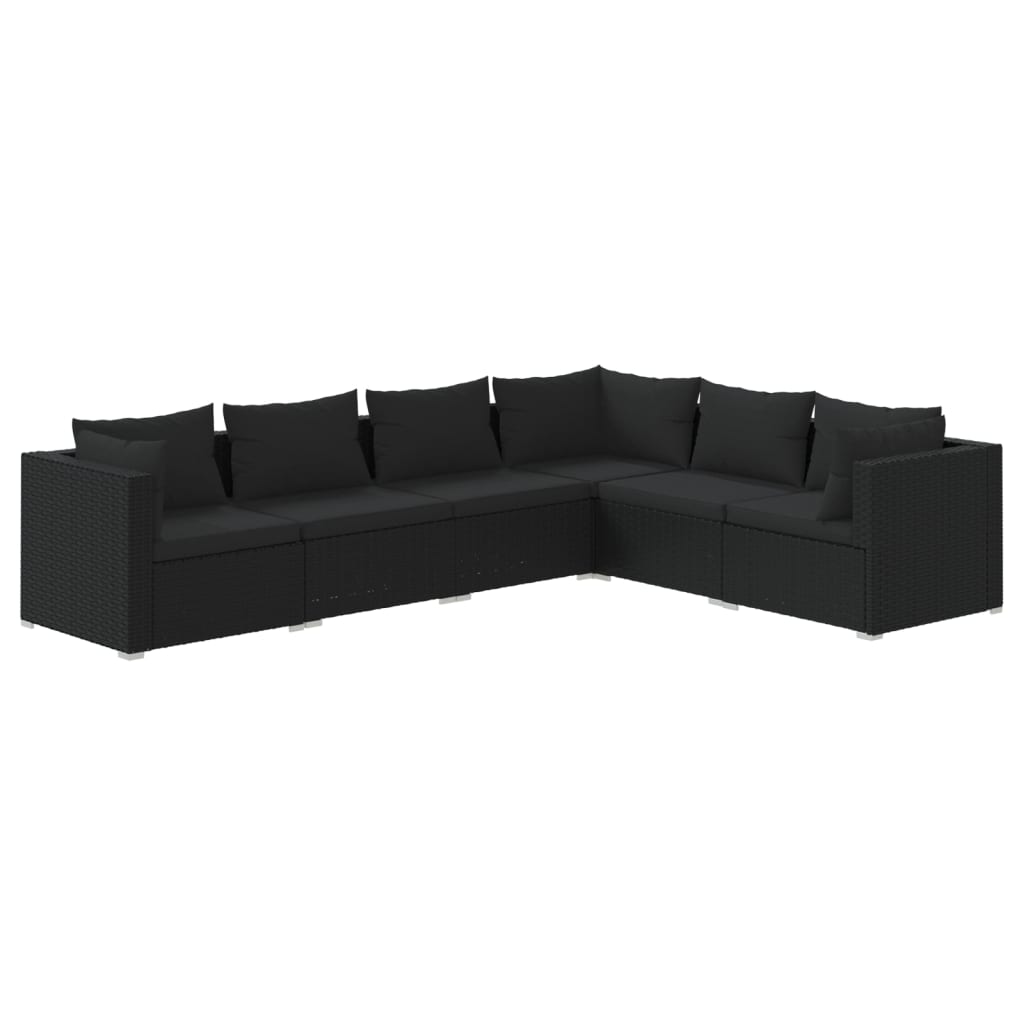 Set mobilier de grădină cu perne, 6 piese, negru, poliratan - Lando