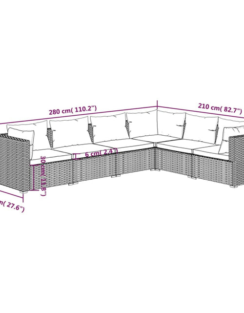 Загрузите изображение в средство просмотра галереи, Set mobilier de grădină cu perne, 6 piese, negru, poliratan - Lando
