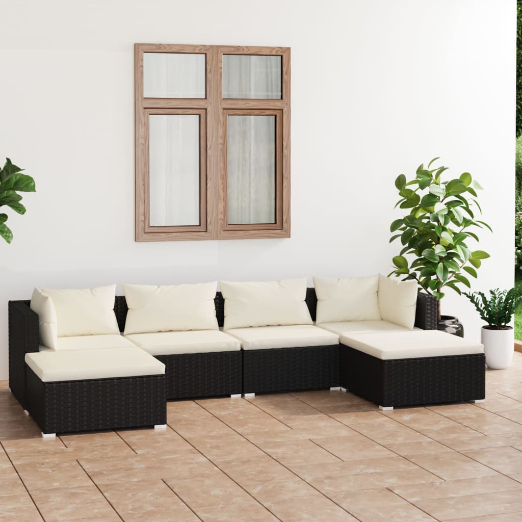 Set mobilier de grădină cu perne, 6 piese, negru, poliratan - Lando