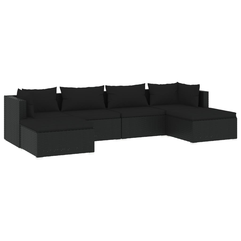 Set mobilier de grădină cu perne, 6 piese, negru, poliratan - Lando