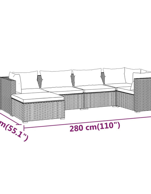 Încărcați imaginea în vizualizatorul Galerie, Set mobilier de grădină cu perne, 6 piese, negru, poliratan - Lando
