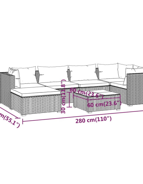 Încărcați imaginea în vizualizatorul Galerie, Set mobilier de grădină cu perne, 7 piese, maro, poliratan - Lando
