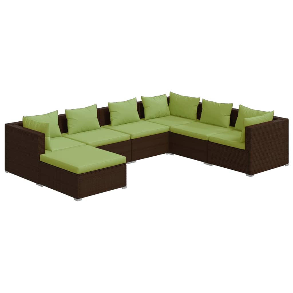 Set mobilier de grădină cu perne, 7 piese, maro, poliratan - Lando