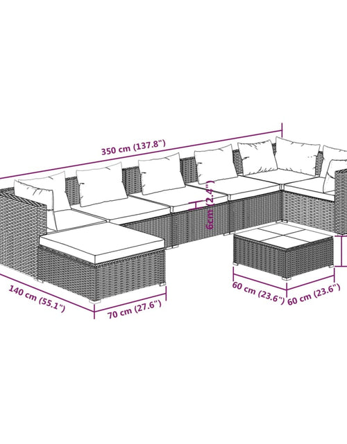 Загрузите изображение в средство просмотра галереи, Set mobilier de grădină cu perne, 8 piese, maro, poliratan - Lando
