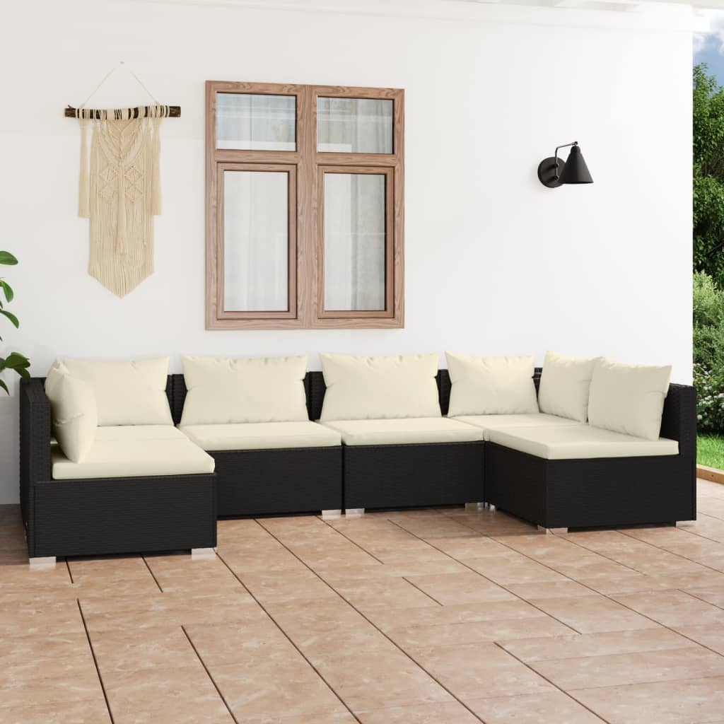 Set mobilier de grădină cu perne, 6 piese, negru, poliratan - Lando