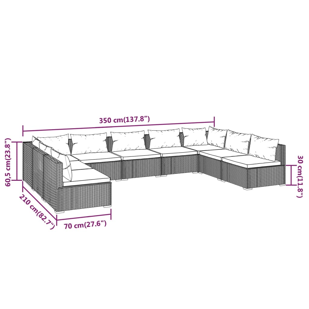 Set mobilier de grădină cu perne, 9 piese, negru, poliratan - Lando