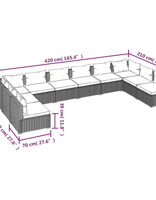 Încărcați imaginea în vizualizatorul Galerie, Set mobilier de grădină cu perne, 10 piese, negru, poliratan - Lando
