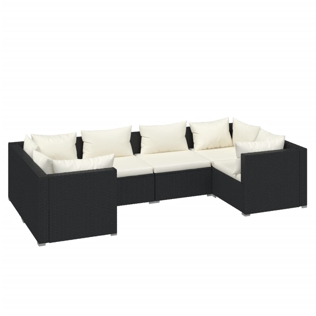 Set mobilier de grădină cu perne, 6 piese, negru, poliratan - Lando