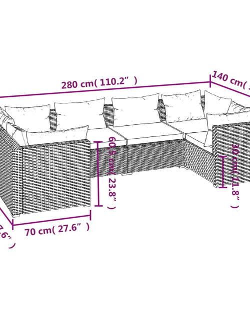 Загрузите изображение в средство просмотра галереи, Set mobilier de grădină cu perne, 6 piese, negru, poliratan - Lando
