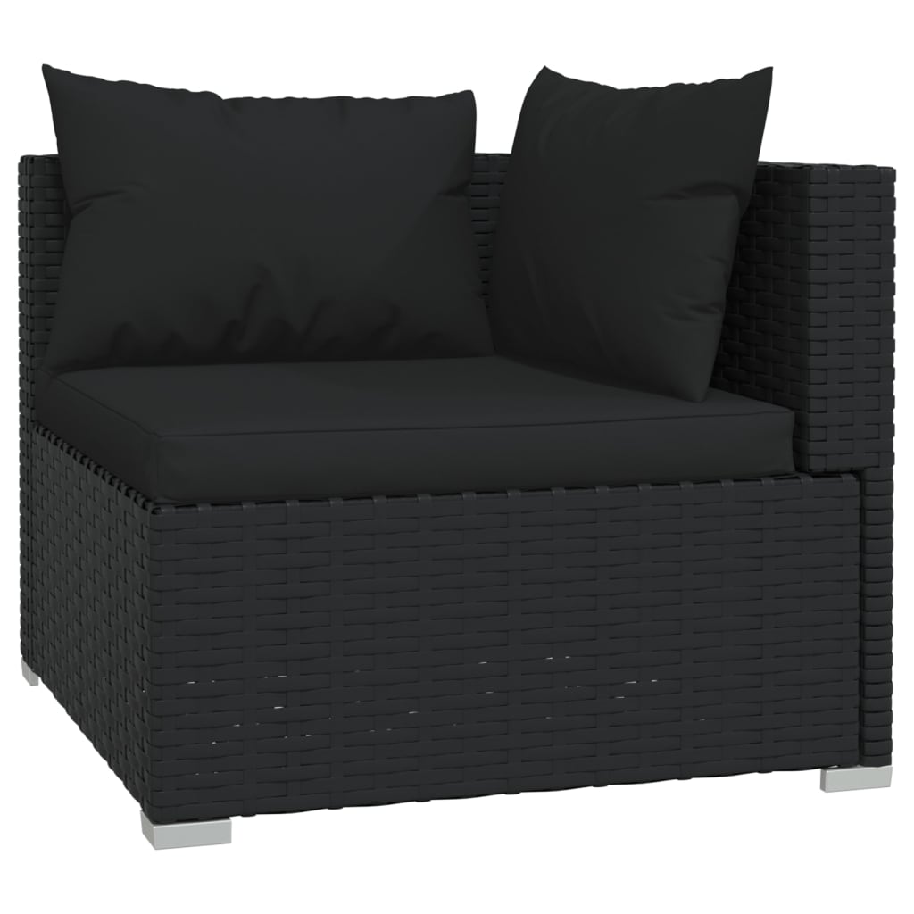 Set mobilier de grădină cu perne, 7 piese, negru, poliratan - Lando