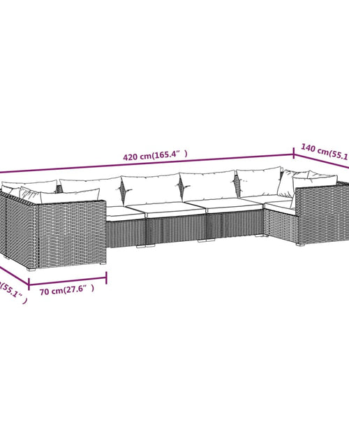 Încărcați imaginea în vizualizatorul Galerie, Set mobilier de grădină cu perne, 7 piese, maro, poliratan - Lando
