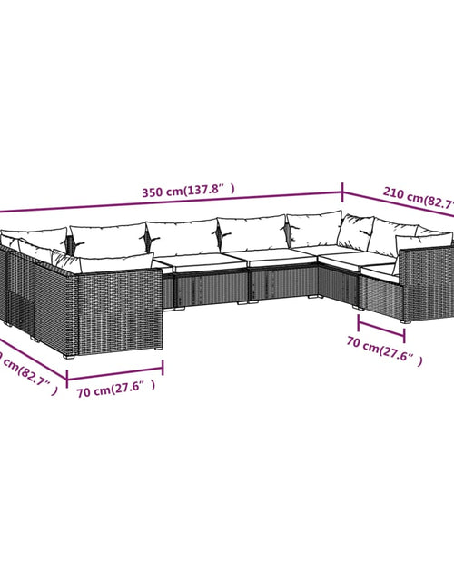 Încărcați imaginea în vizualizatorul Galerie, Set mobilier de grădină cu perne, 9 piese, negru, poliratan - Lando

