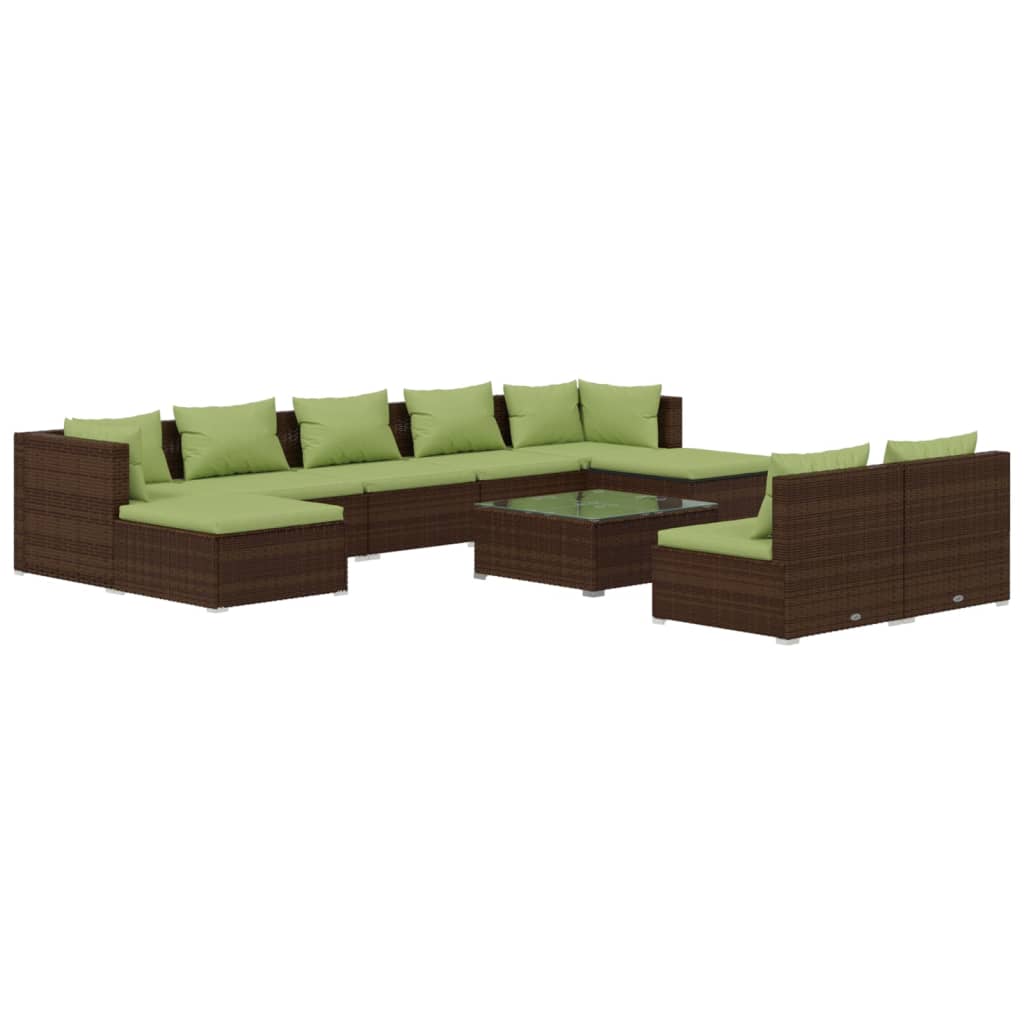 Set mobilier de grădină cu perne, 10 piese, maro, poliratan - Lando