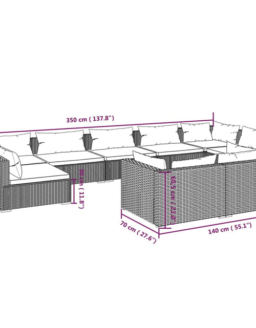 Загрузите изображение в средство просмотра галереи, Set mobilier de grădină cu perne, 9 piese, negru, poliratan - Lando
