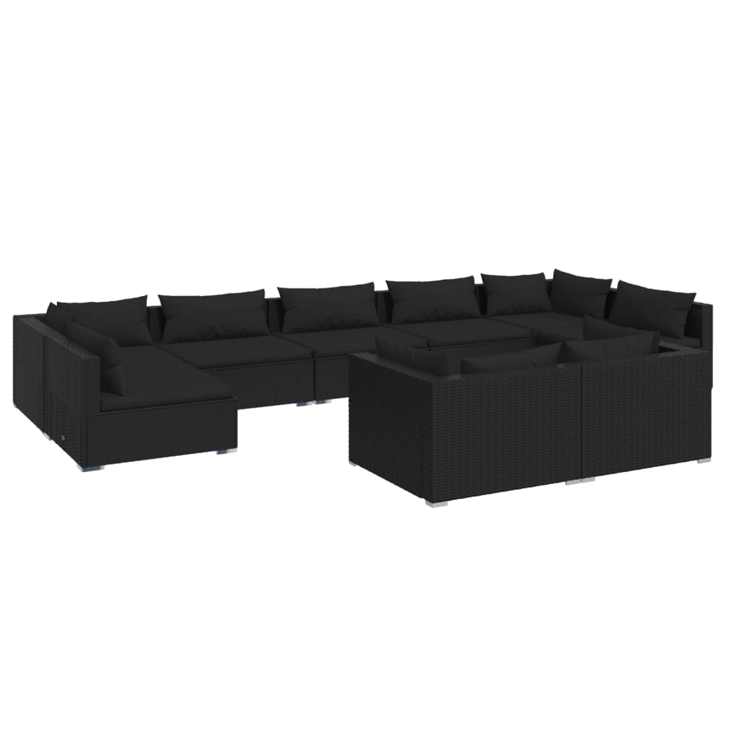 Set mobilier de grădină cu perne, 9 piese, negru, poliratan - Lando