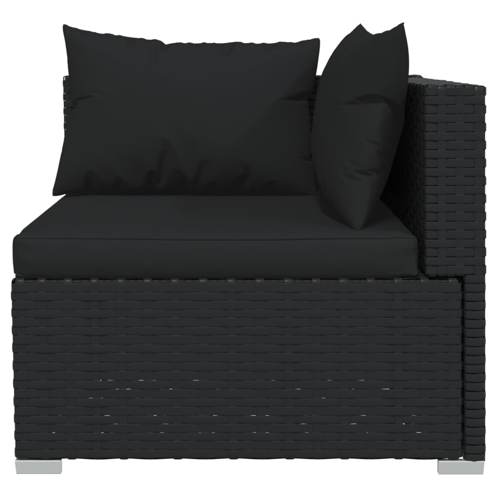 Set mobilier de grădină cu perne, 9 piese, negru, poliratan - Lando