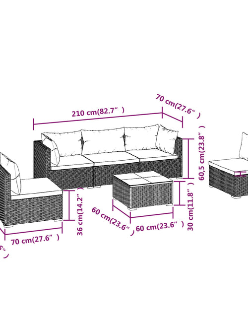 Încărcați imaginea în vizualizatorul Galerie, Set mobilier de grădină cu perne, 6 piese, maro, poliratan - Lando
