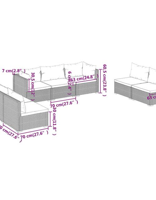 Загрузите изображение в средство просмотра галереи, Set mobilier de grădină cu perne, 7 piese, negru, poliratan - Lando
