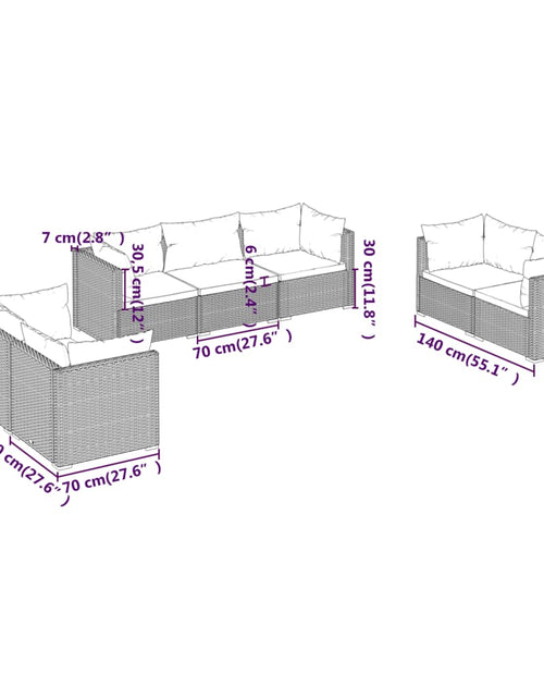 Загрузите изображение в средство просмотра галереи, Set mobilier de grădină cu perne, 7 piese, maro, poliratan - Lando
