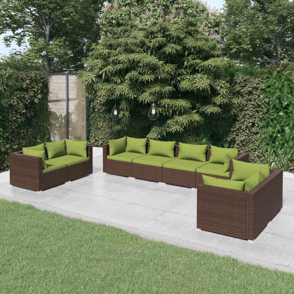Set mobilier de grădină cu perne, 8 piese, maro, poliratan - Lando