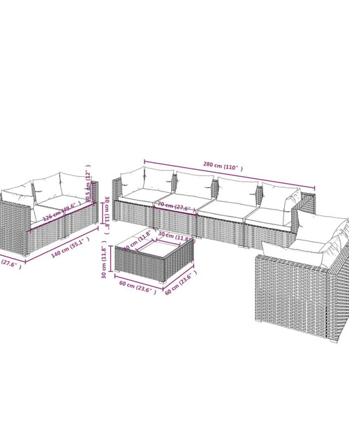 Încărcați imaginea în vizualizatorul Galerie, Set mobilier de grădină cu perne, 9 piese, maro, poliratan - Lando
