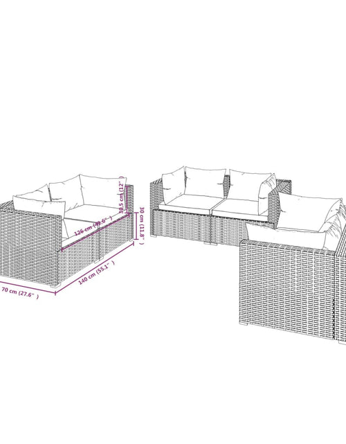 Загрузите изображение в средство просмотра галереи, Set mobilier de grădină cu perne, 6 piese, negru, poliratan - Lando
