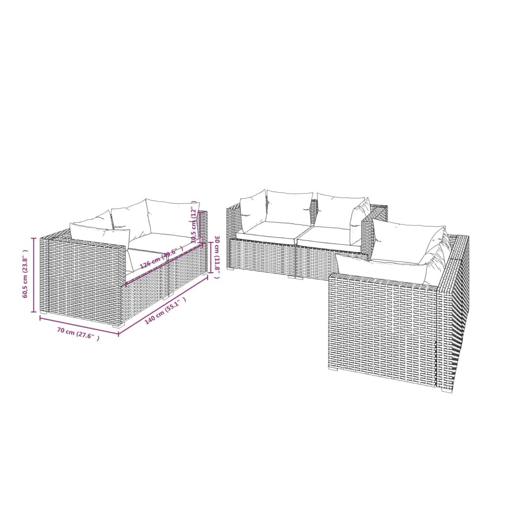 Set mobilier de grădină cu perne, 6 piese, negru, poliratan - Lando