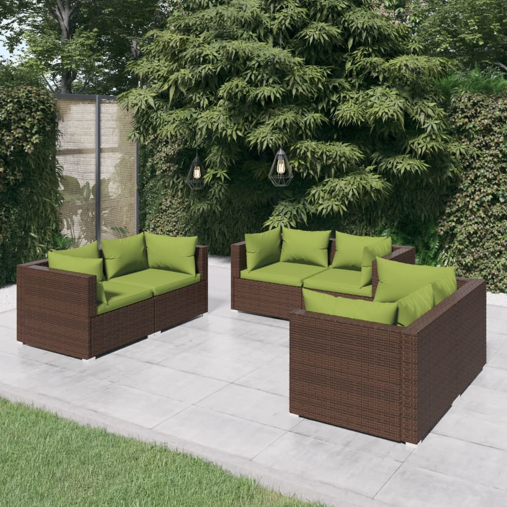 Set mobilier de grădină cu perne, 6 piese, maro, poliratan - Lando