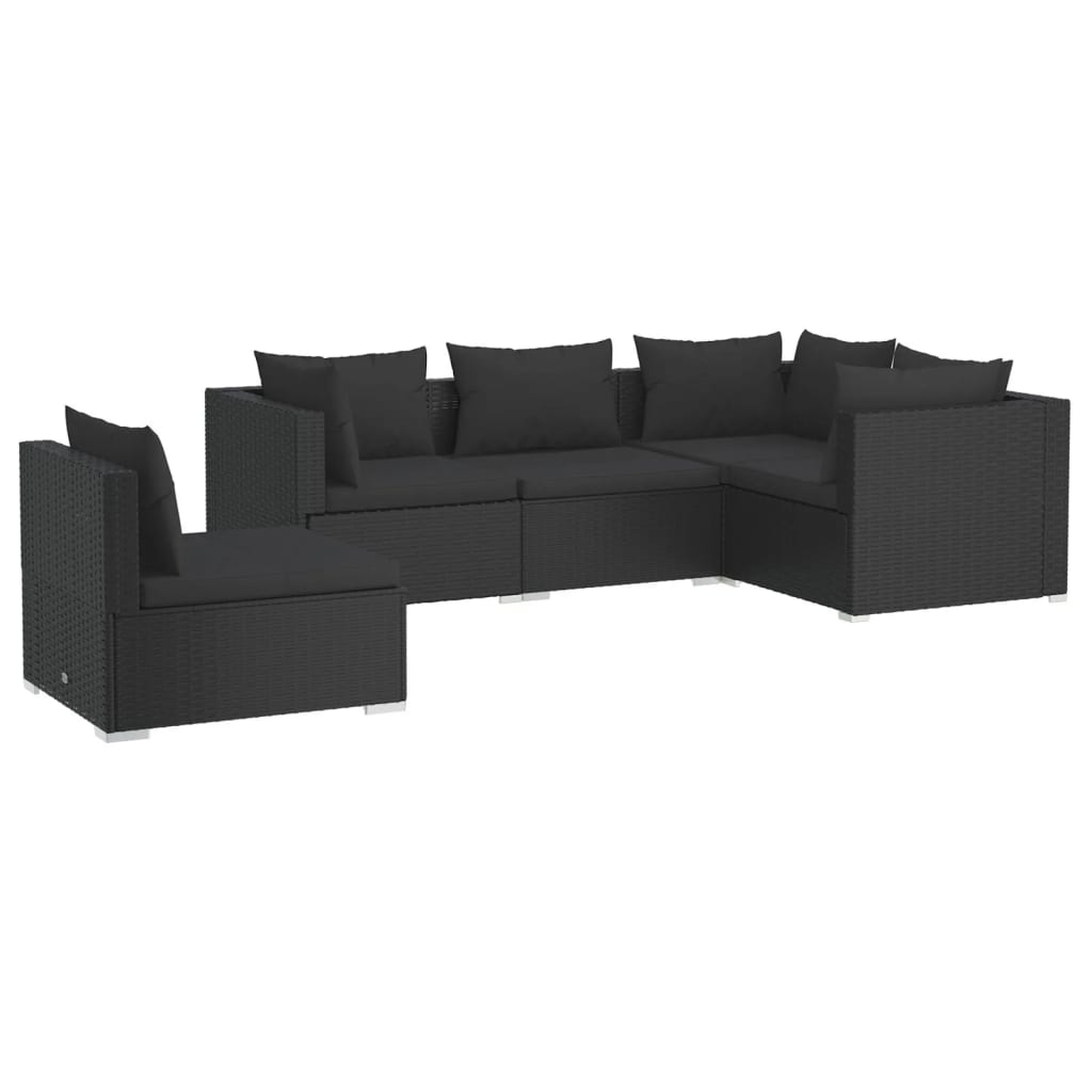 Set mobilier de grădină cu perne, 5 piese, negru, poliratan - Lando