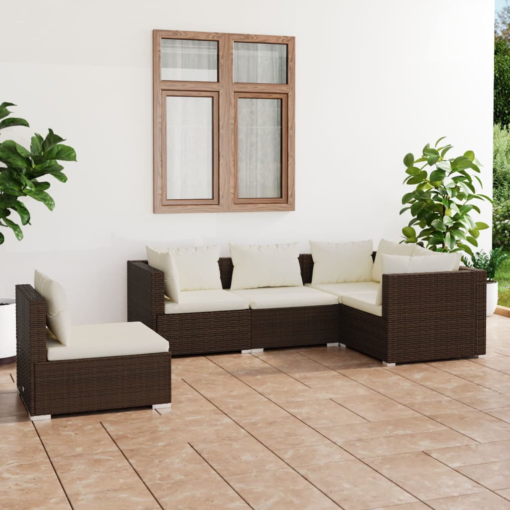 Set mobilier de grădină cu perne, 5 piese, maro, poliratan - Lando